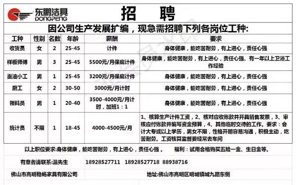 最新料房组长招聘启事